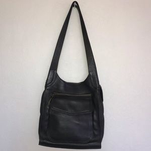 Fossil Black Leather Hobo Bucket Tote Bag